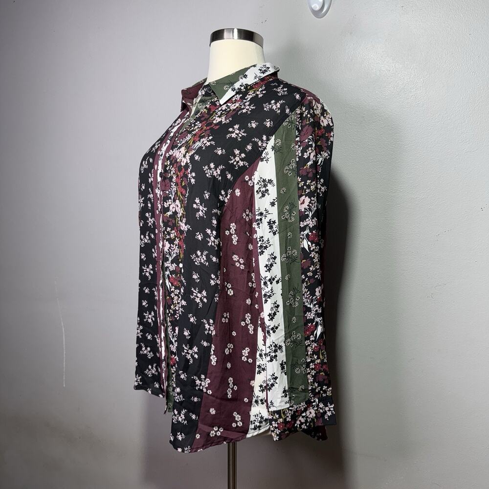 Como Blu Women’s 2X Button Front Floral Patchwork Blouse Long Sleeve Boho - Picture 2 of 10